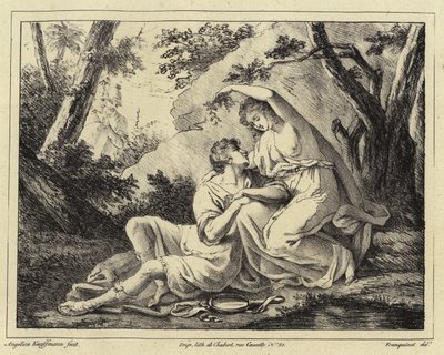 Two lovers in a landscape by Angelica Kauffmann